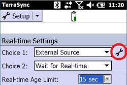 Setup button for a real-time correction service in TerraSync